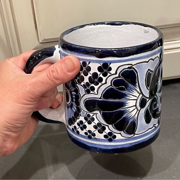 Mexican Talavera handmade Pottery blue and white patterned painted mug - Picture 13 of 13